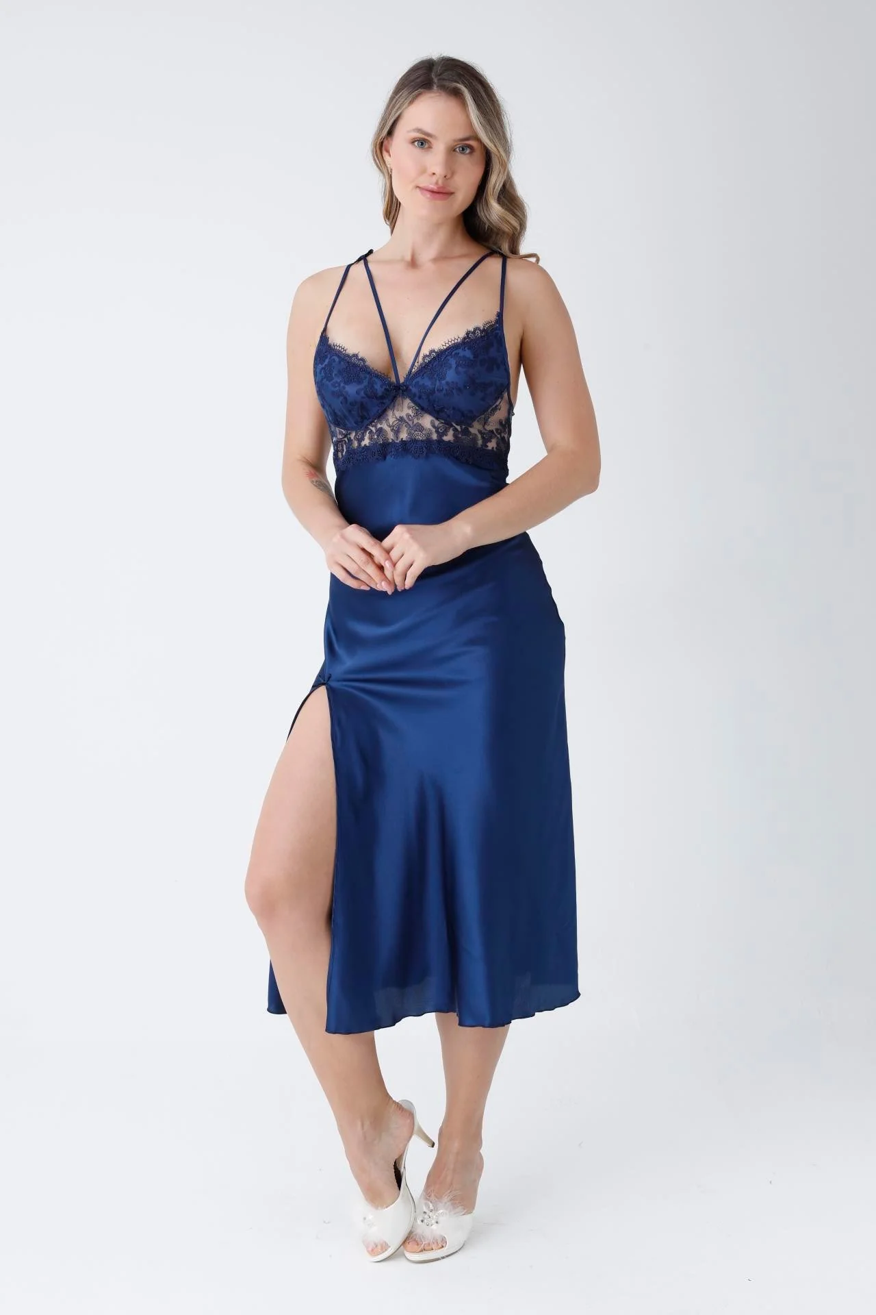 Camille Lace-Trim Satin Cami Set